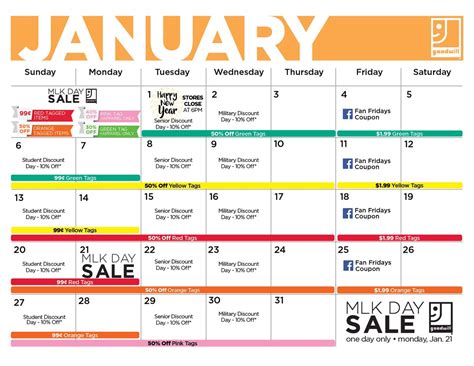You do not need a coupon just ask for the Color of the Week. . Goodwill sales calendar 2022